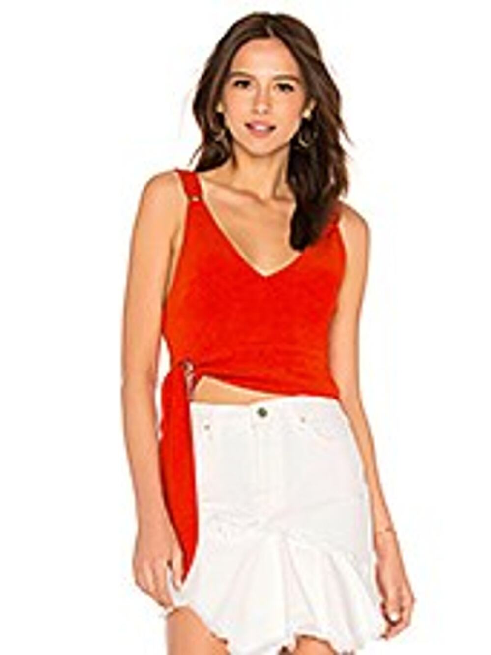 Free People Womens S Paisley Pop Tank Orange Boho Crop Tie Front Summer Top